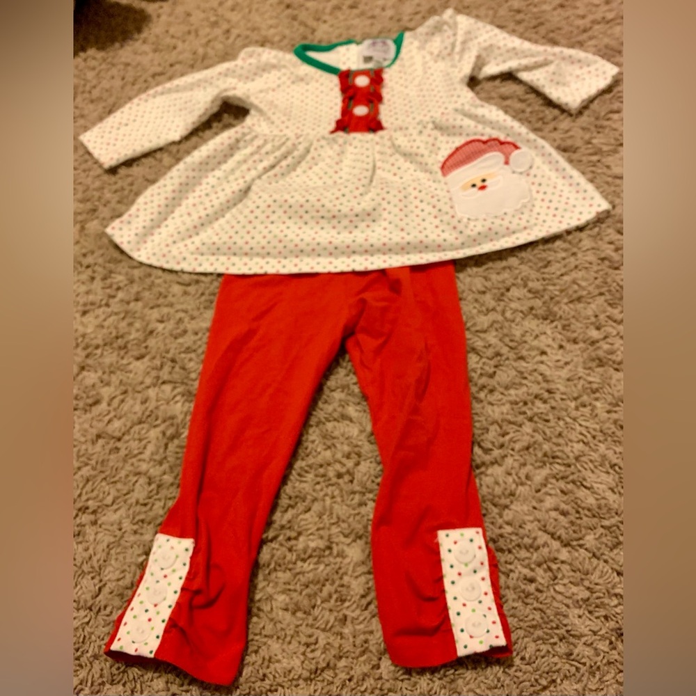 Purple Pearl Smocks Christmas Santa long sleeve pant set, 12M
